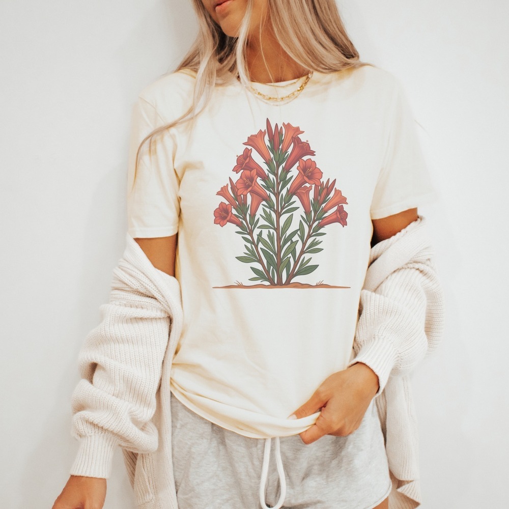 Trumpet Blooms Reaching Skyward on Natural Tee